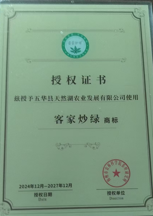 客家炒绿授权证书